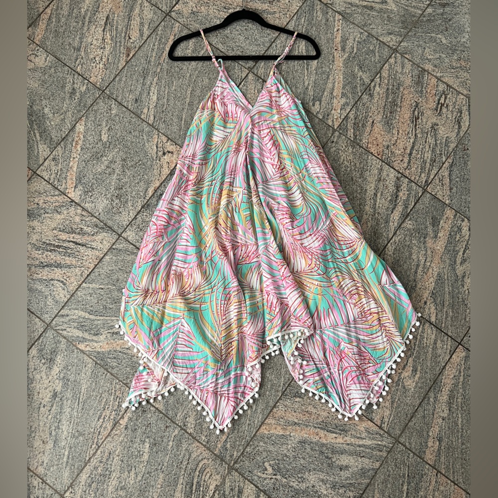 Boho, dainty, flirty, Tropical bohemian Print 
Pom-Pom Trim dress